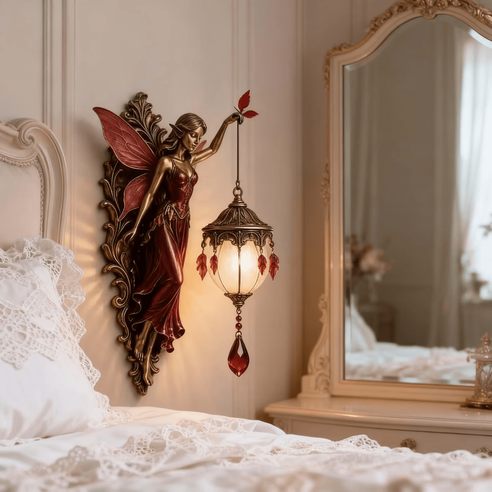 Gothic Red Fairy Wall Lamp