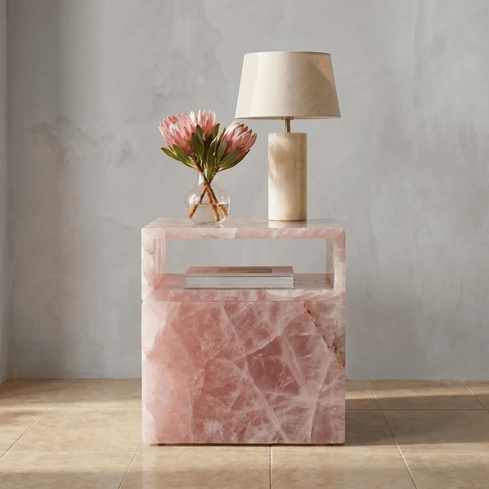 Handmade Rose Quartz Side Table