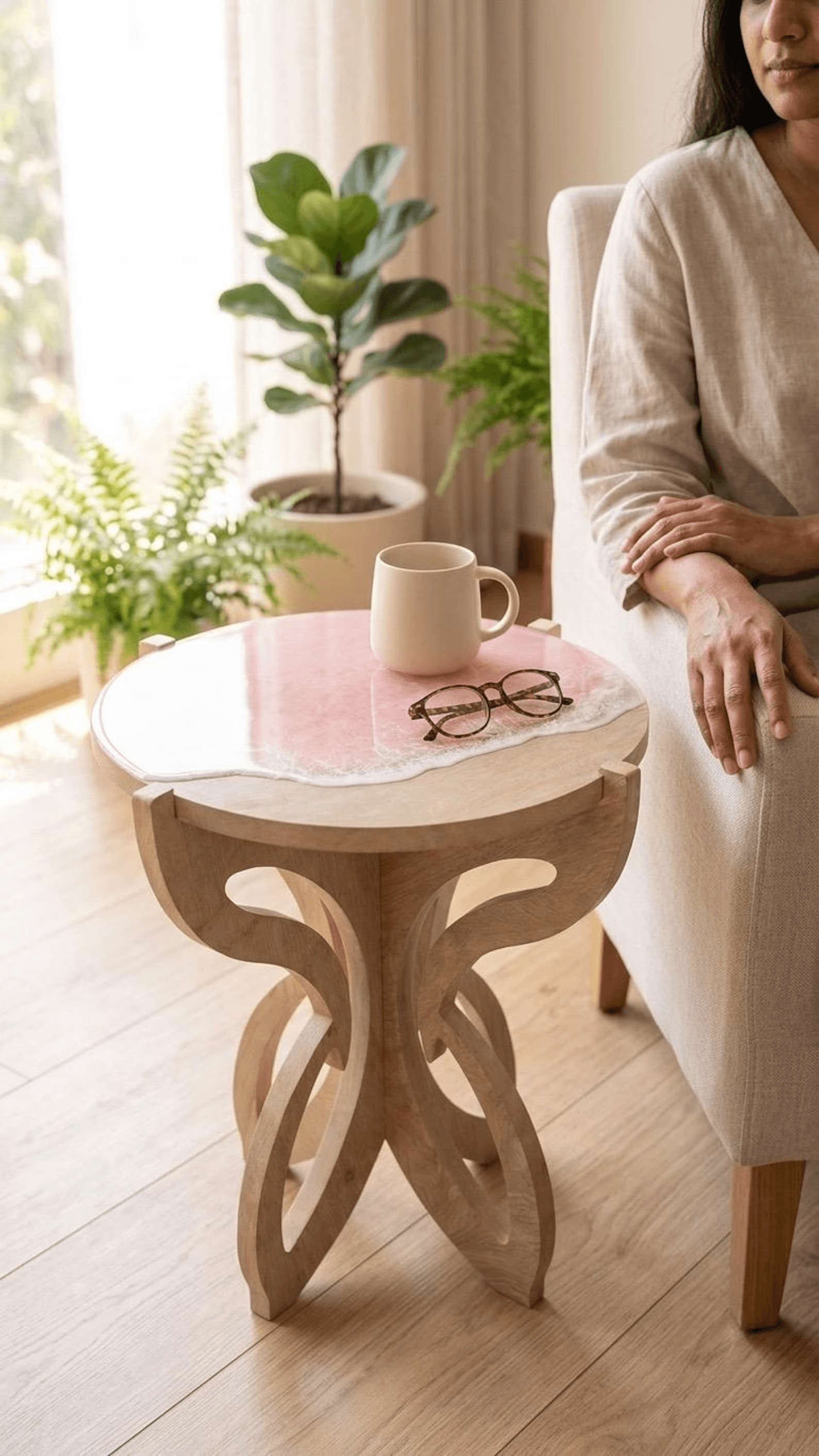 Pink Ocean Resin Side Table