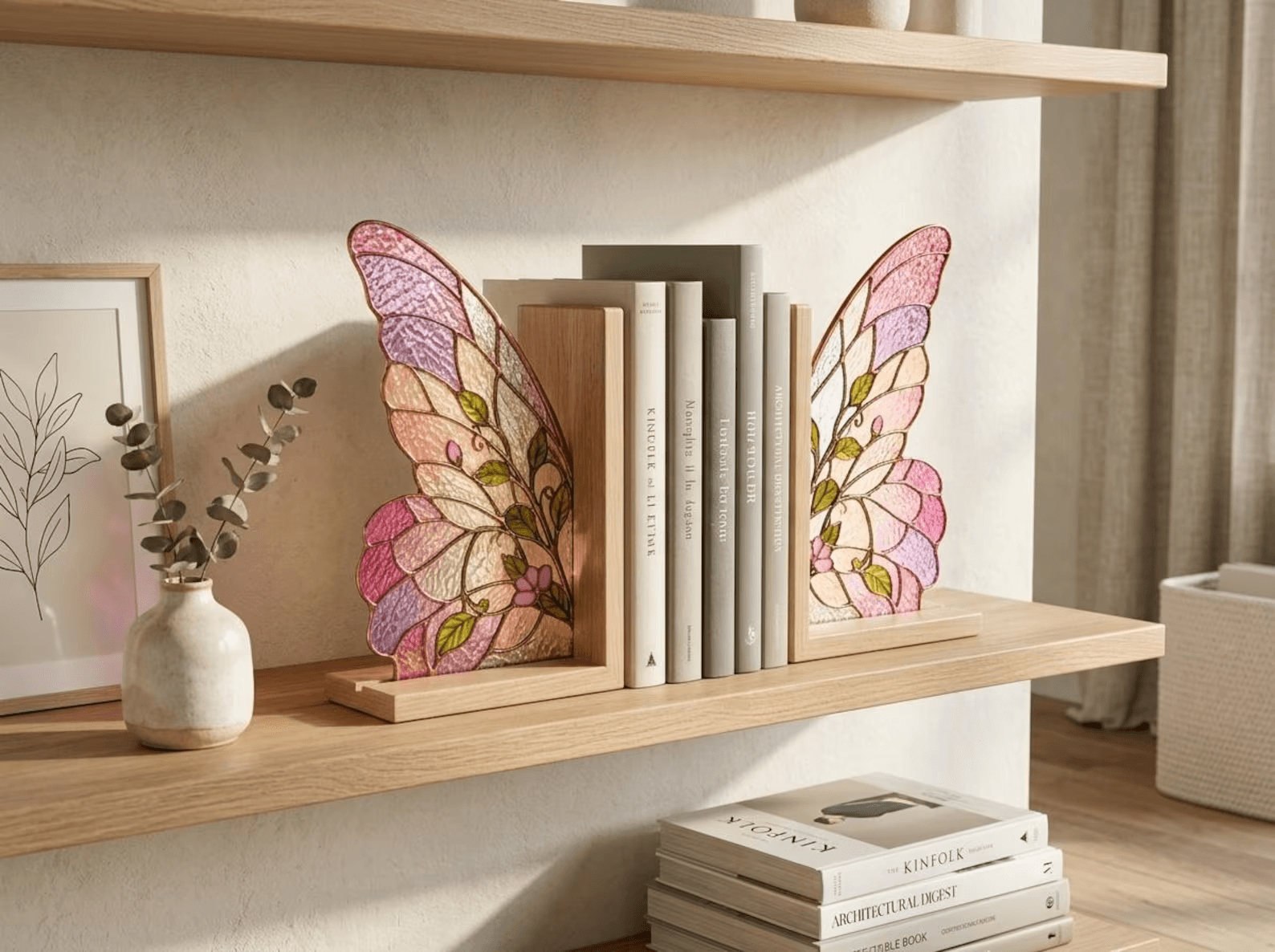 Floral Butterfly Stained Glass Bookends