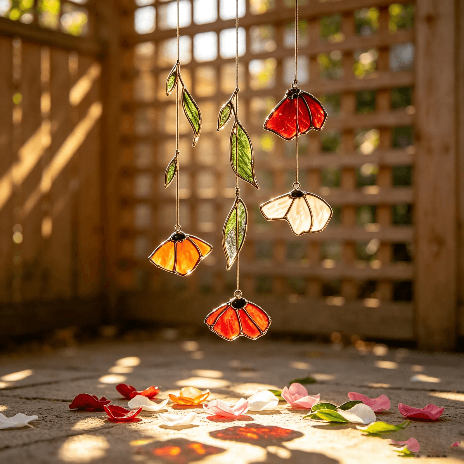 Autumn Poppy Leaf Stained Glass Suncatcher,