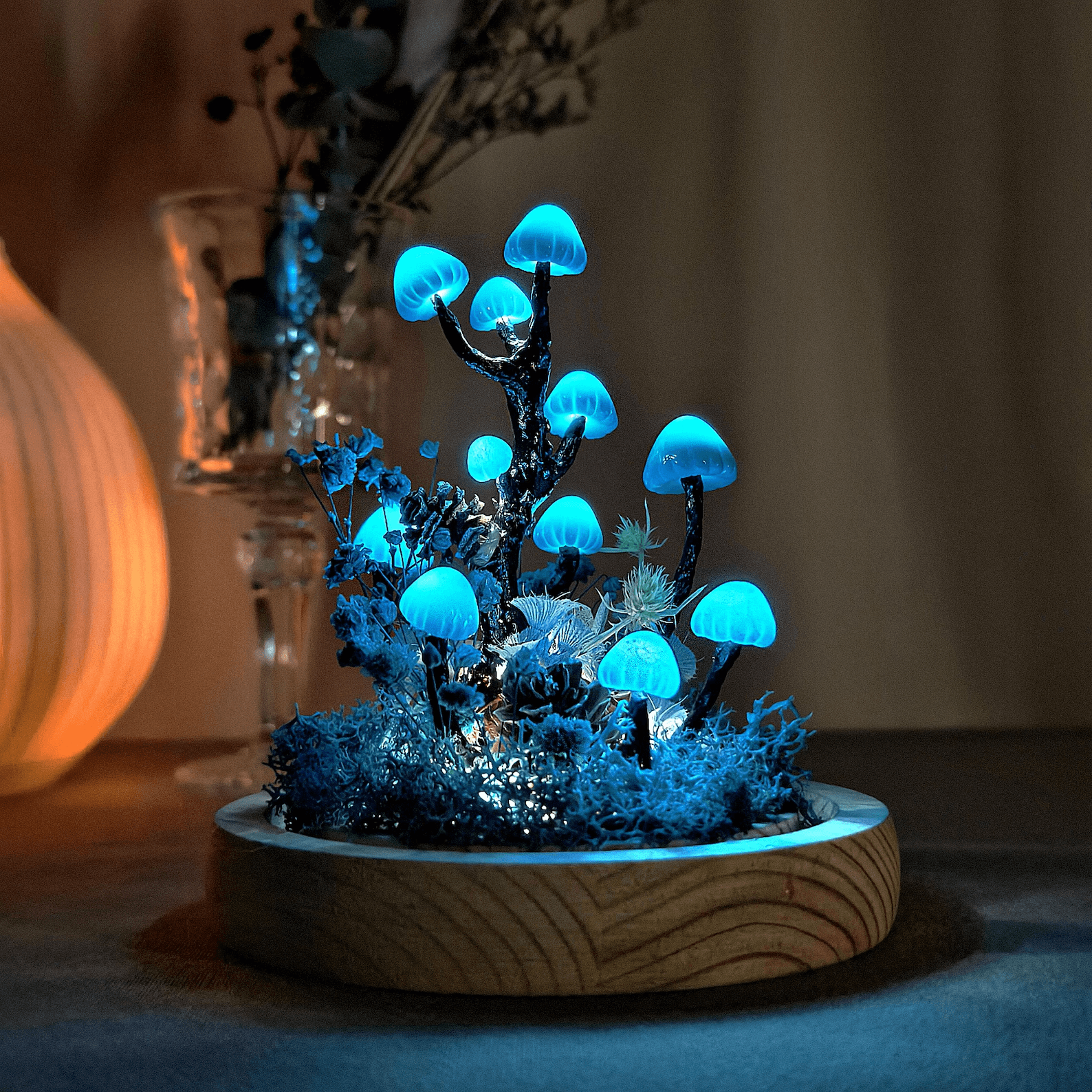 Blue Handmade Mushroom Lamp