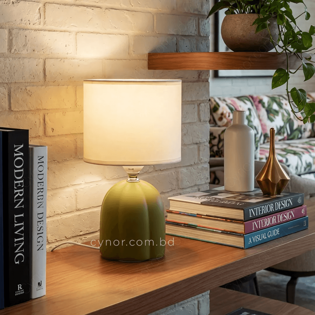 Compact Olive Sculptural Ceramic Table Lamp