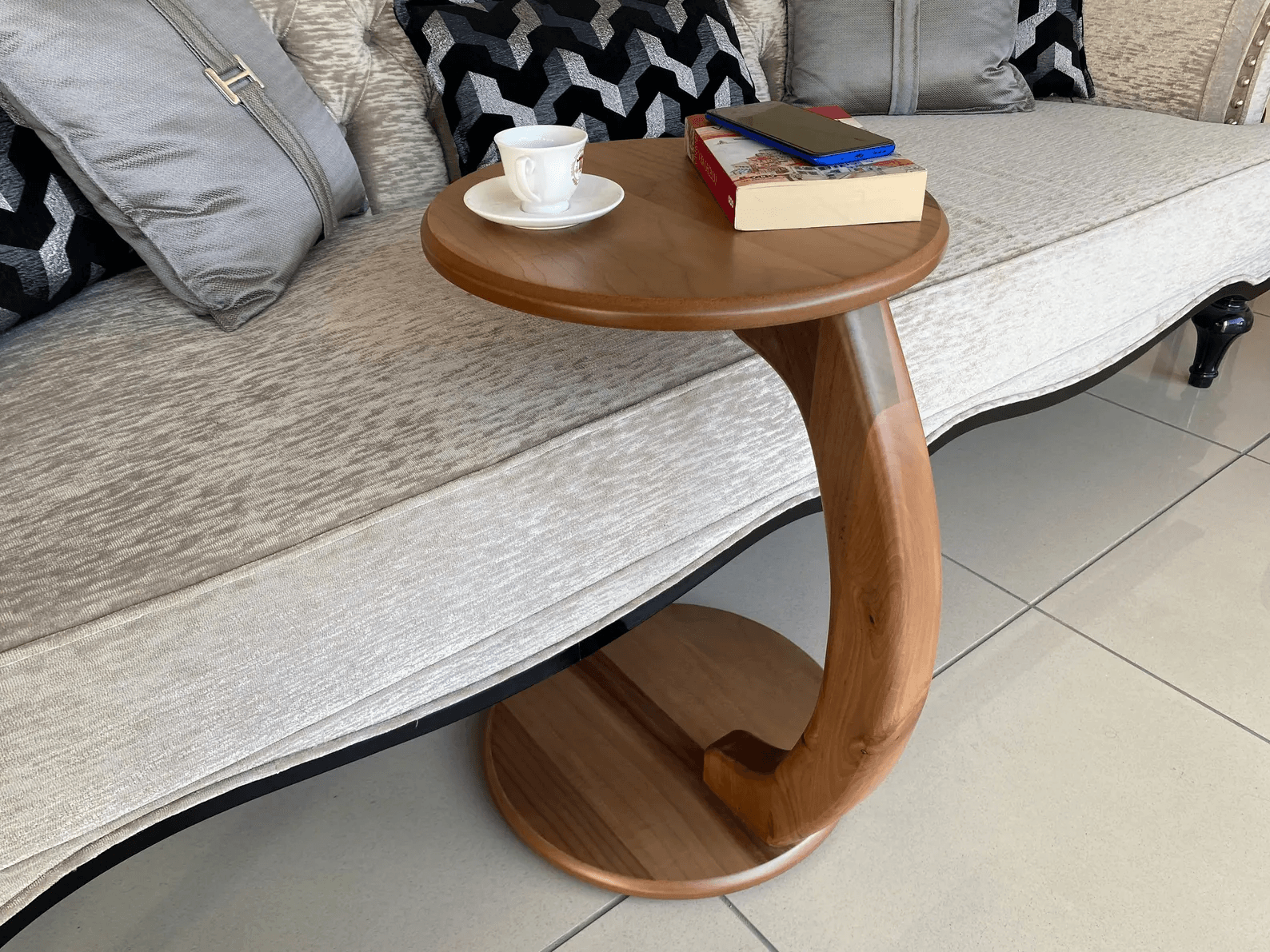 Walnut C-Shape Laptop Table: