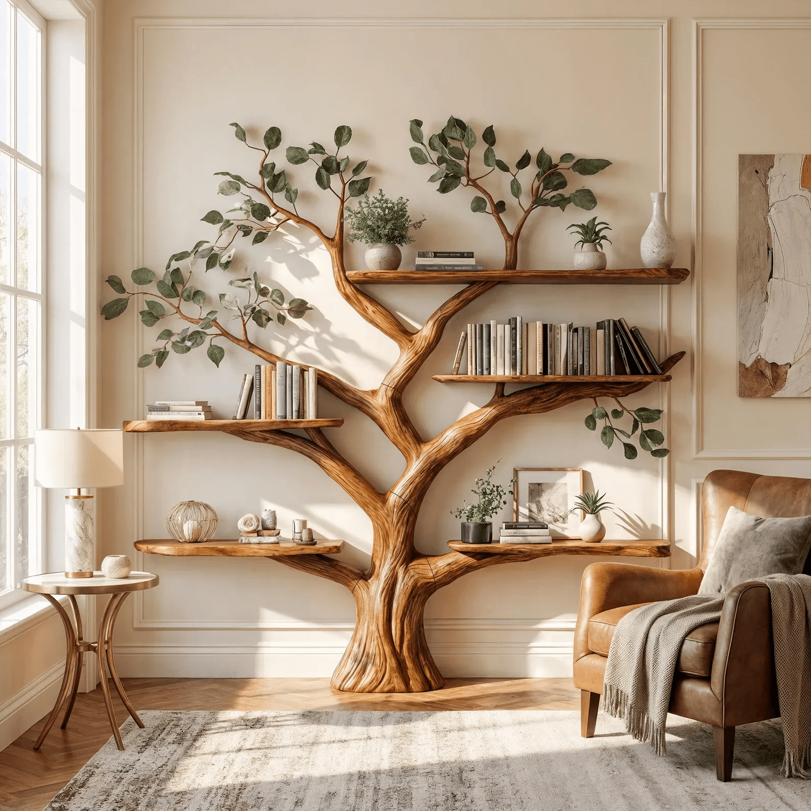 Handcrafted Tree Bookshelf Wall-