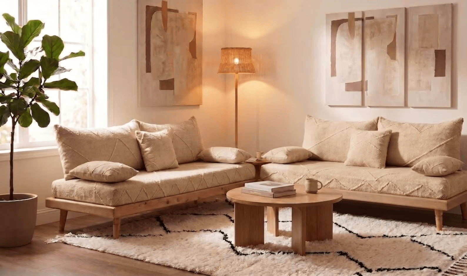 Beige Moroccan Handmade Wool Sofa