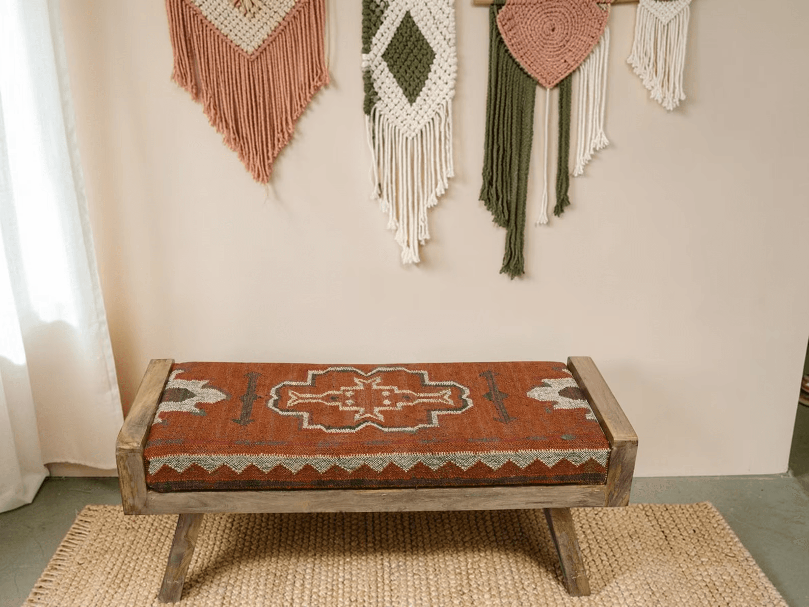 Handmade Wooden Folding Kilim Bench
